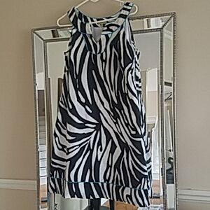 Kerry Brooke 100% Linen Black and White Zebra Print Summer Sleeveless Dress M